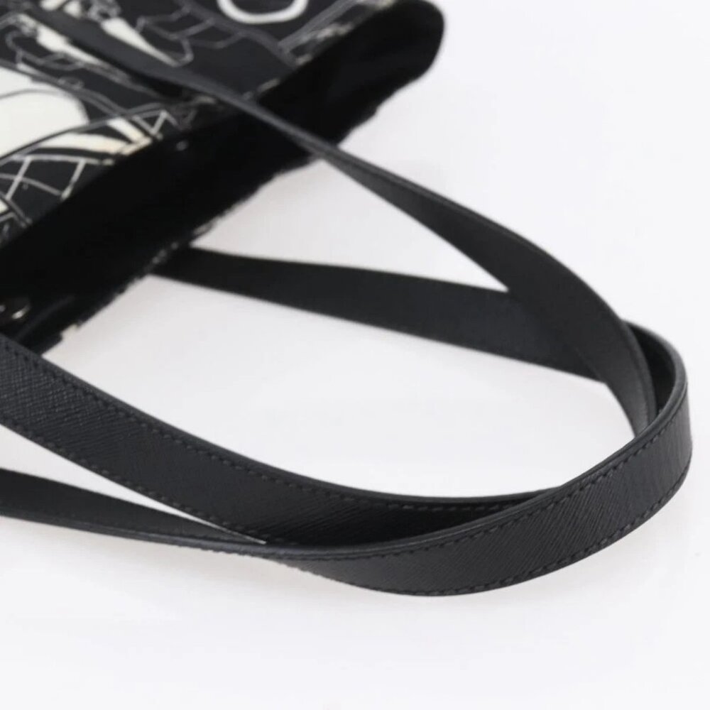 PRADA Tote Bag Nylon White Black Silver Auth - Picture 14 of 16
